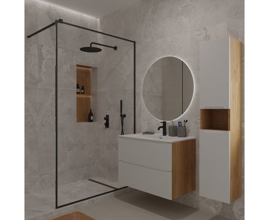 Тумба для ванной комнаты ЗОВ Дион, с раковиной, Белый глянец/Дуб 70 - Изображение 3 Тумба для ванной комнаты ЗОВ Дион, с раковиной, Белый глянец/Дуб 70 - Изображение 3