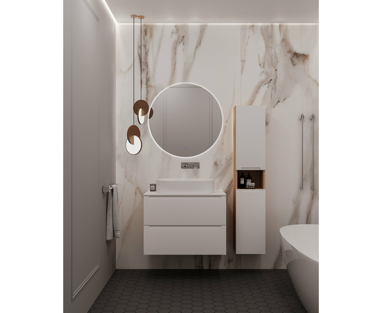 Тумба для ванной комнаты ЗОВ Дион, белая столешница, Белый мат/Дуб 90 - Изображение 4 Тумба для ванной комнаты ЗОВ Дион, белая столешница, Белый мат/Дуб 90 - Изображение 4