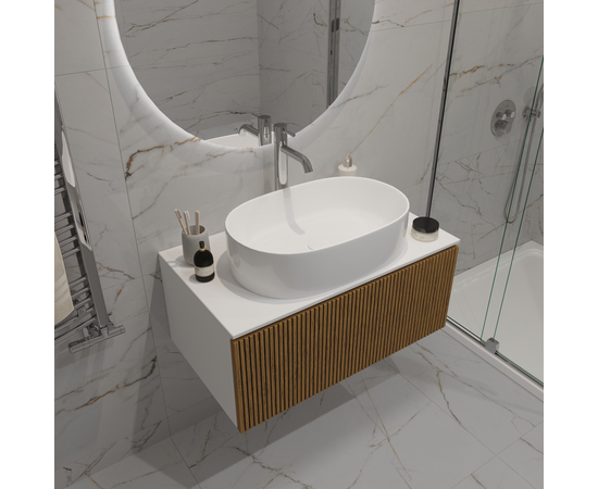 Тумба для ванной комнаты ЗОВ Кито, белая столешница, Белый/Тростник 100 - Изображение 5