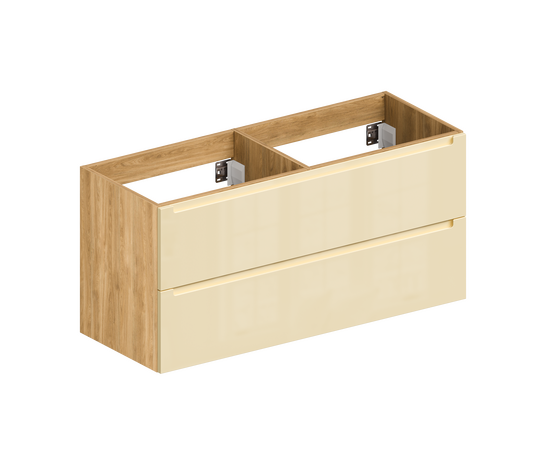 Тумба для ванной комнаты ЗОВ Дион, с раковиной, Беж глянец/Дуб 120