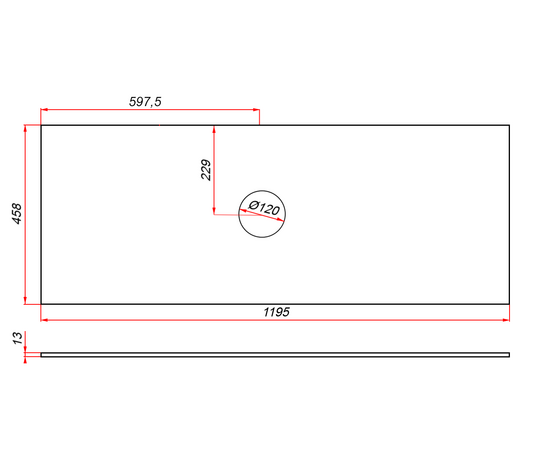 Столешница компакт-плита 13 Белая, 1 вырез, 1195х458 мм - Изображение 2
