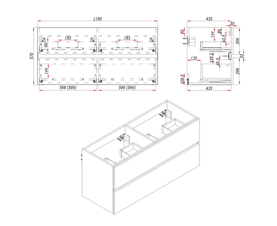 Тумба для ванной комнаты ЗОВ Лира, с раковиной, Белый глянец 120 - Изображение 3