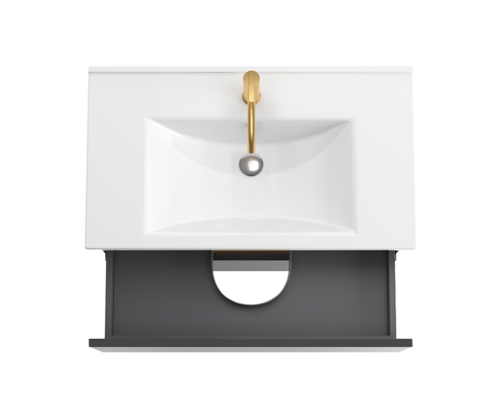 Тумба для ванной комнаты ЗОВ Лира, с раковиной, Грифель глянец 90 Тумба для ванной комнаты ЗОВ Лира, с раковиной, Грифель глянец 90