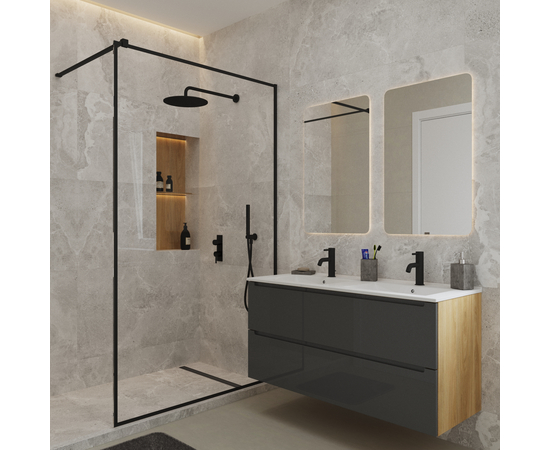 Тумба для ванной комнаты ЗОВ Дион, под раковину, Графит глянец/Дуб 120 - Изображение 3 Тумба для ванной комнаты ЗОВ Дион, под раковину, Графит глянец/Дуб 120 - Изображение 3