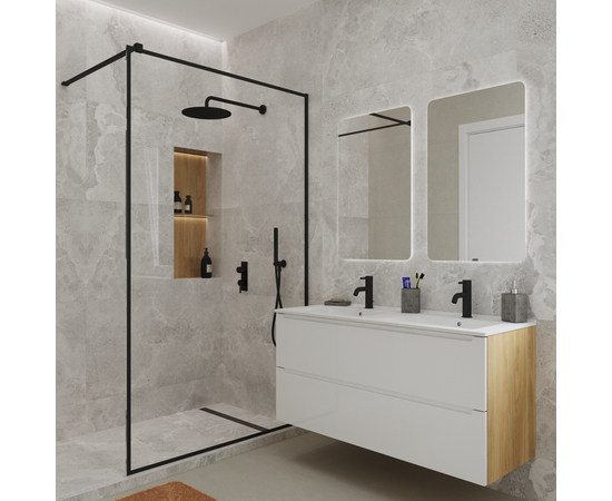 Тумба для ванной комнаты ЗОВ Дион, под раковину, Белый глянец/Дуб 120 - Изображение 3 Тумба для ванной комнаты ЗОВ Дион, под раковину, Белый глянец/Дуб 120 - Изображение 3