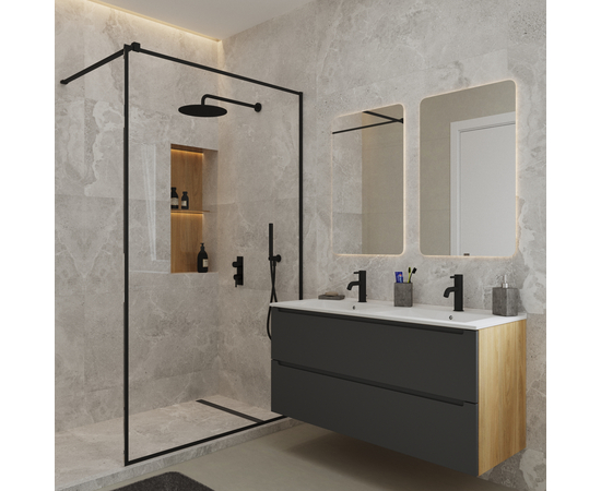 Тумба для ванной комнаты ЗОВ Дион, под раковину, Графит мат/Дуб 120 - Изображение 3 Тумба для ванной комнаты ЗОВ Дион, под раковину, Графит мат/Дуб 120 - Изображение 3