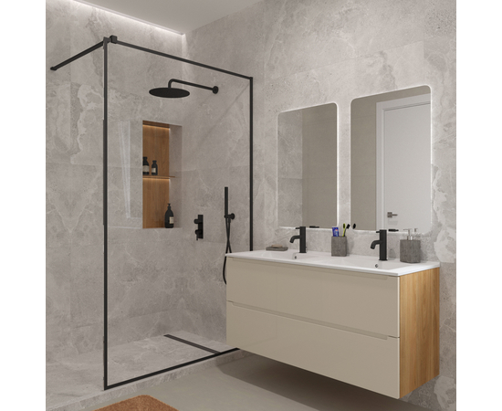 Тумба для ванной комнаты ЗОВ Дион, с раковиной, Беж глянец/Дуб 120 - Изображение 4