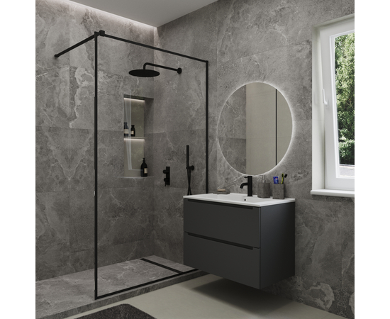 Тумба для ванной комнаты ЗОВ Дион, с раковиной, Графит мат 80 - Изображение 3