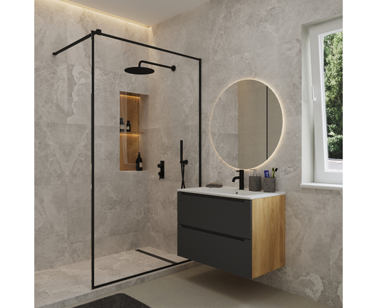 Тумба для ванной комнаты ЗОВ Дион, с раковиной, Графит мат/Дуб 80 - Изображение 3