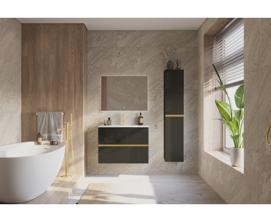 Тумба для ванной комнаты ЗОВ Лира, с раковиной, Грифель глянец 90 - Изображение 3 Тумба для ванной комнаты ЗОВ Лира, с раковиной, Грифель глянец 90 - Изображение 3