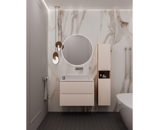 Шкаф-пенал для ванной комнаты ЗОВ Дион, Беж глянец/Дуб 150 - Изображение 2 Шкаф-пенал для ванной комнаты ЗОВ Дион, Беж глянец/Дуб 150 - Изображение 2