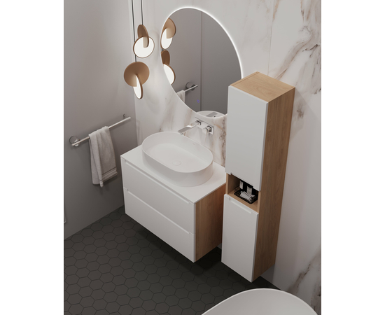 Тумба для ванной комнаты ЗОВ Дион, под раковину, Белый мат/Дуб 80 - Изображение 3 Тумба для ванной комнаты ЗОВ Дион, под раковину, Белый мат/Дуб 80 - Изображение 3