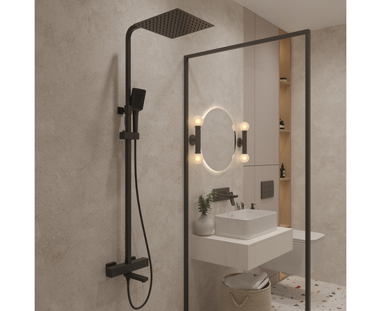 Three ways themostatic shower set Oliveeka 739901, matte black Three ways themostatic shower set Oliveeka 739901, matte black