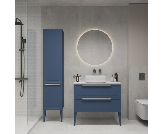 Тумба напольная Севилья 1000 Массив-Т RAL 5019 под столешницу/столешница компакт-плита Белая с 2 вырезами - Изображение 2