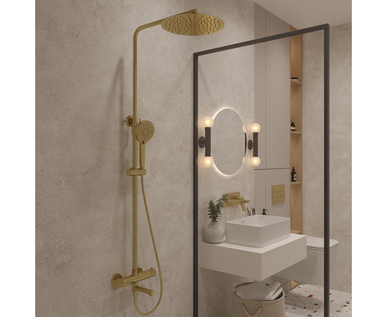 Душевая стойка с термостатом Oliveeka OL-739902-BG, золотой матовый