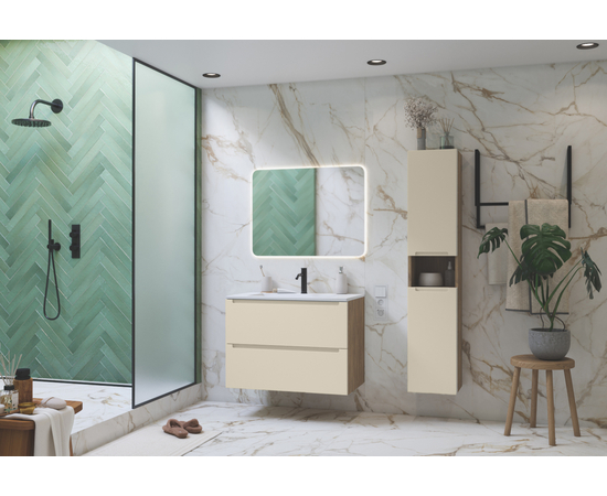 Тумба для ванной комнаты ЗОВ Дион, с раковиной, Беж глянец/Дуб 60 - Изображение 3 Тумба для ванной комнаты ЗОВ Дион, с раковиной, Беж глянец/Дуб 60 - Изображение 3