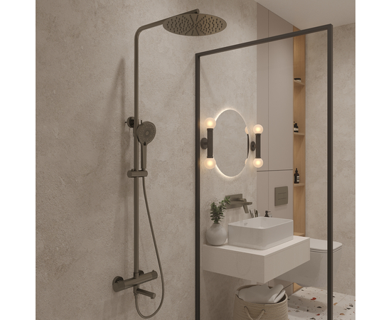 Душевая стойка с термостатом Oliveeka OL-739902-BGM, матовый оружейный металл