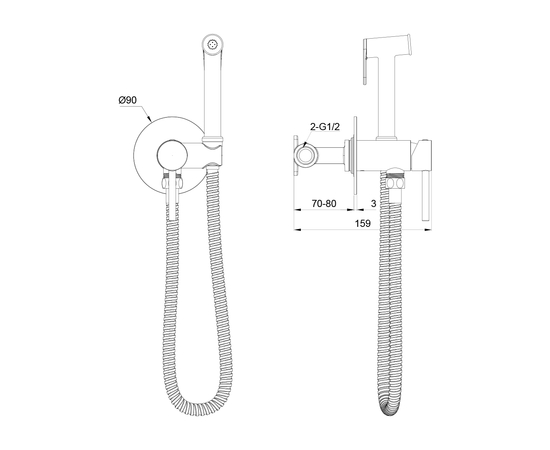 Concealed spray gun shower mixer Oliveeka 829902, brushed gun metal - Image 2 Concealed spray gun shower mixer Oliveeka 829902, brushed gun metal - Image 2