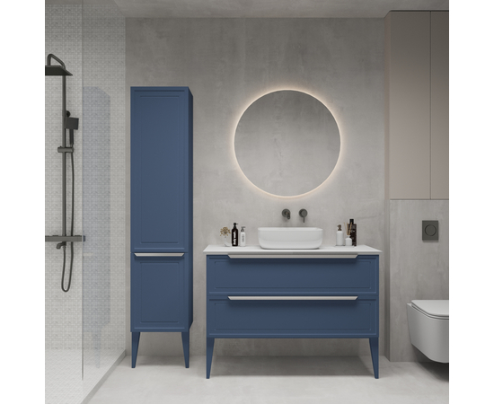 Тумба напольная Севилья 1200 Массив-Т RAL 5019 под столешницу/столешница компакт-плита Белая с 2 вырезами - Изображение 2