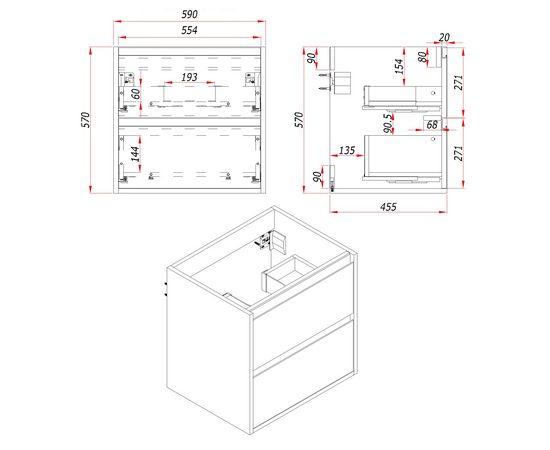 Тумба для ванной комнаты ЗОВ Парма, белая столешница ЛДСП, Белый/Белый мат 60 - Изображение 5