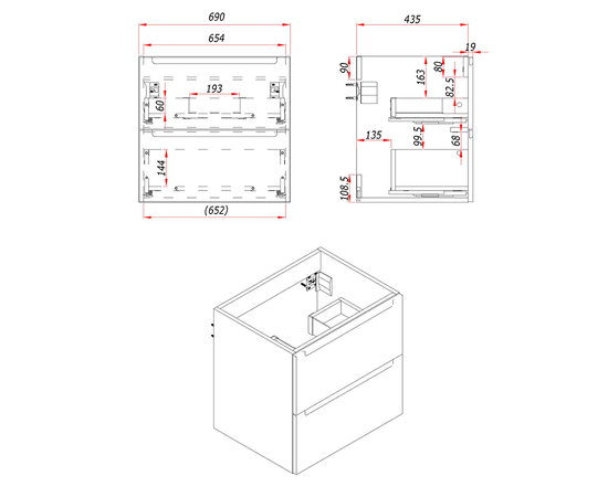 Тумба для ванной комнаты ЗОВ Дион, под раковину, Белый мат/Дуб 60 [CLONE] [CLONE] [CLONE] [CLONE] [CLONE] - Image 5