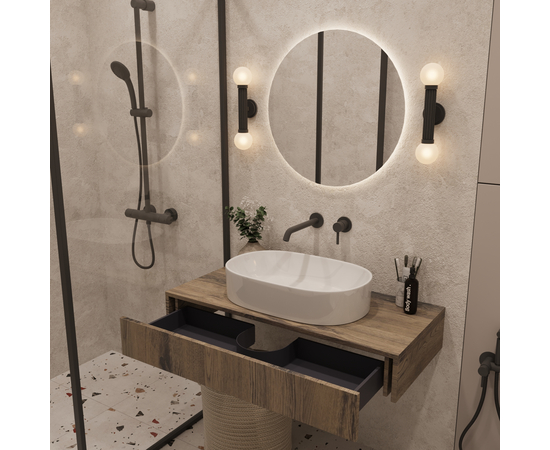 Тумба под раковину Токио премиум TP100AWPTOC2, Древесина Аттик 100 / столешница ЛДСП Древесина Аттик с 2 вырезами - Изображение 5