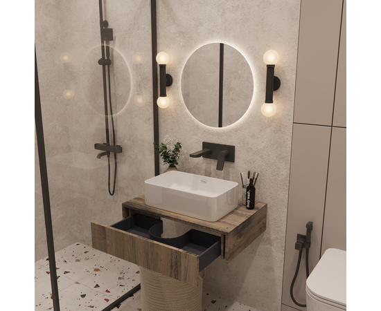 Тумба под раковину Токио премиум TP70AWPTOC2, Древесина Аттик 70 / столешница ЛДСП Древесина Аттик с 2 вырезами - Изображение 5