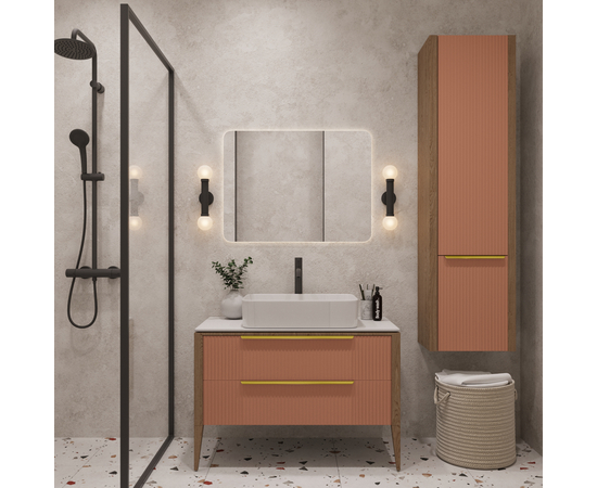 Тумба напольная Валенсия 1000 Массив-Т RAL 3012 под столешницу/столешница компакт-плита Белая с 2 вырезами - Изображение 2