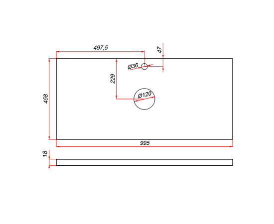 Столешница ЛДСП 18 Аттик, 2 выреза, 995х458 мм - Изображение 3