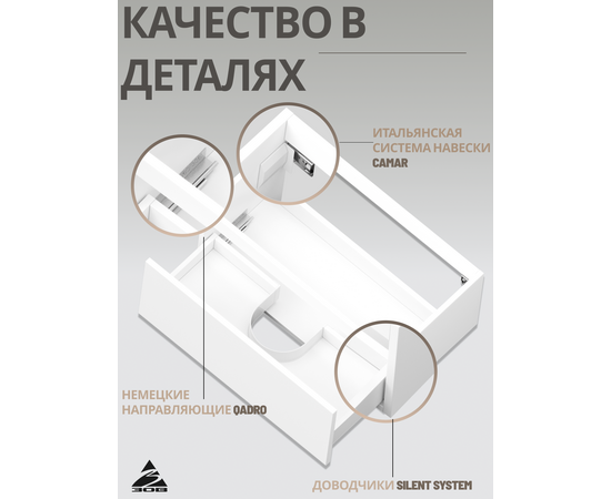 Тумба для ванной комнаты ЗОВ Кито, с раковиной, Белый мат 60 [CLONE] - Image 2