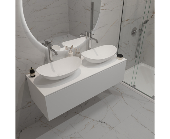 Тумба для ванной комнаты ЗОВ Кито, белая столешница, Белый мат 120 - Изображение 6