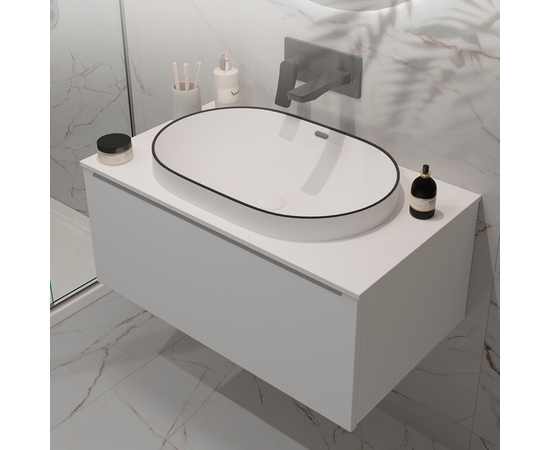 Раковина в ванную Oliveeka 6002-008 полувстраиваемая 600-400 черный ободок - Изображение 4