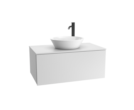 Тумба для ванной комнаты ЗОВ Кито, белая столешница, Белый мат 100