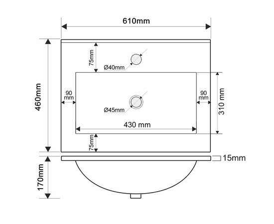 Тумба для ванной ЗОВ Монови, с раковиной, подвесная, Антрацит 60 - Изображение 5