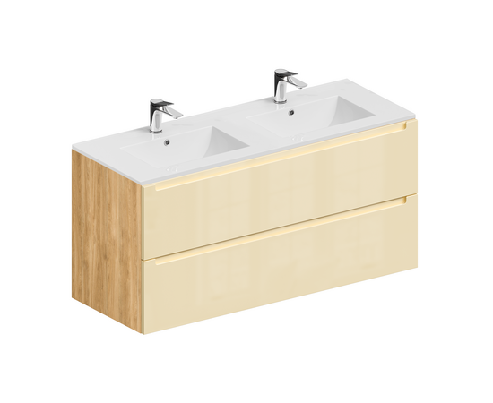 Тумба для ванной комнаты ЗОВ Дион, с раковиной, Беж глянец/Дуб 120