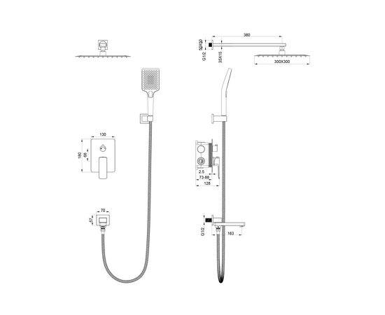 Three ways concealed shower mixer 939003, brushed gun metal - Image 2 Three ways concealed shower mixer 939003, brushed gun metal - Image 2