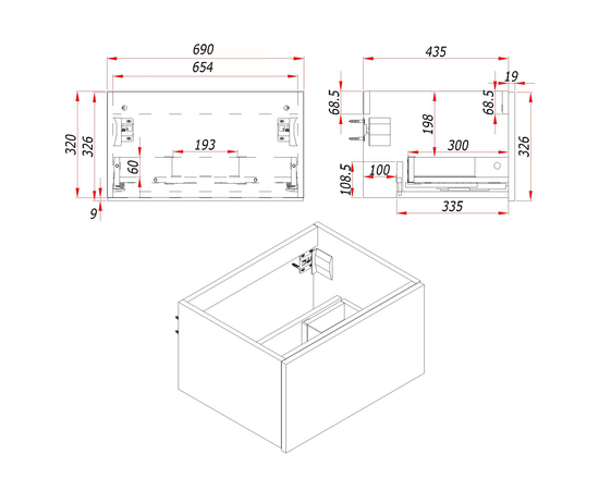 Тумба под раковину Кито K70LW0MWM-LDSPW6002, Белая столешница ЛДСП/Раковина /Белый мат 70 [CLONE] - Image 8