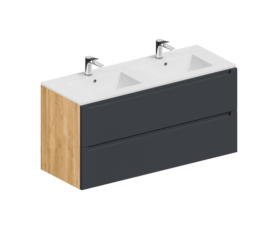 Тумба для ванной комнаты ЗОВ Дион, с раковиной, Графит мат/Дуб 120 Тумба для ванной комнаты ЗОВ Дион, с раковиной, Графит мат/Дуб 120