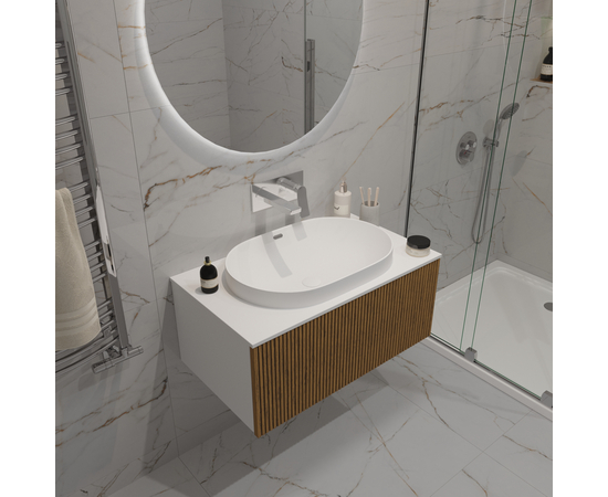 Тумба под раковину Кито K70LW0MWM-LDSPW6002, Белая столешница ЛДСП/Раковина /Белый мат 70 [CLONE]