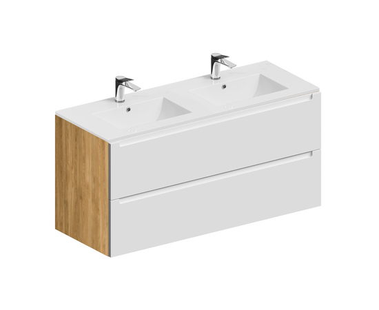 Тумба для ванной комнаты ЗОВ Дион, с раковиной, Белый мат/Дуб 120 Тумба для ванной комнаты ЗОВ Дион, с раковиной, Белый мат/Дуб 120
