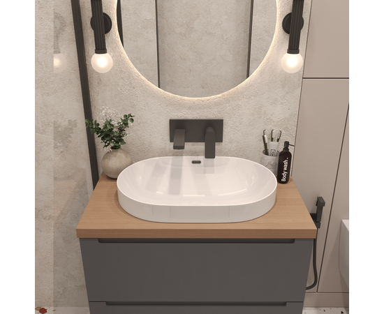 Тумба под раковину Дион D80LAFM7015MKV5-HPL38T6002, столешница Туя/Раковина /Графит мат 80 - Изображение 2
