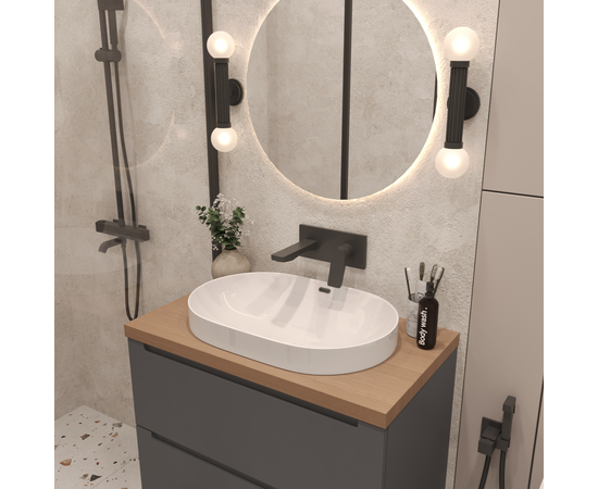 Тумба под раковину Дион D80LAFM7015MKV5-HPL38T6002, столешница Туя/Раковина /Графит мат 80 - Изображение 3