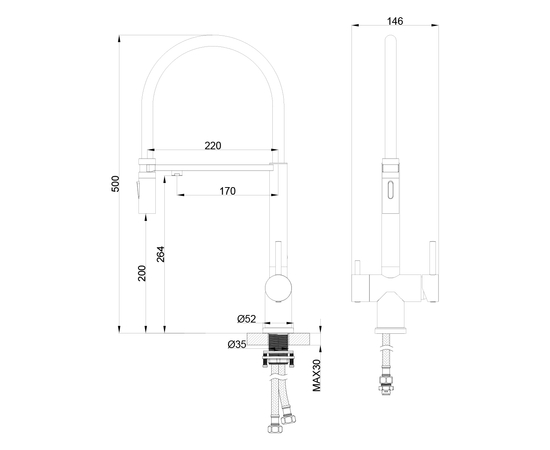 Кухонный смеситель с гибким изливом Oliveeka OL-458009-MB, чёрный матовый - Изображение 2