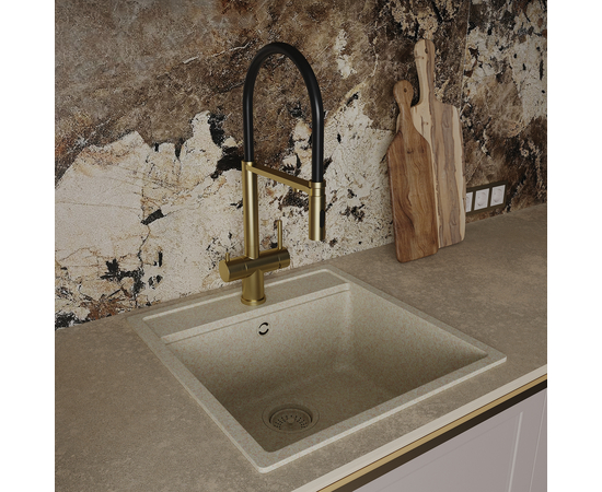 Кухонный смеситель с гибким изливом Oliveeka OL-458009-BG, золотой матовый