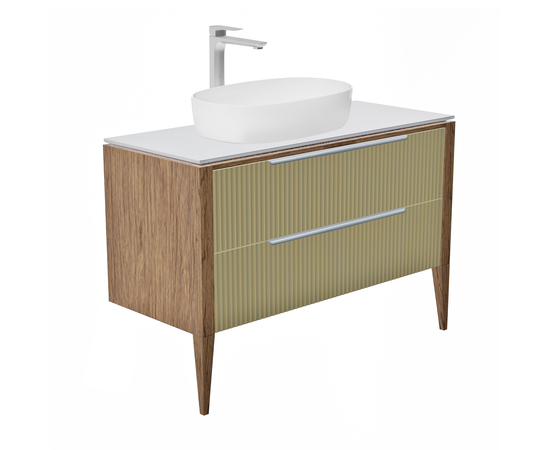 Тумба со столешницей Валенсия 100, Зеленый тростник / Столешница компакт-плита, Белая