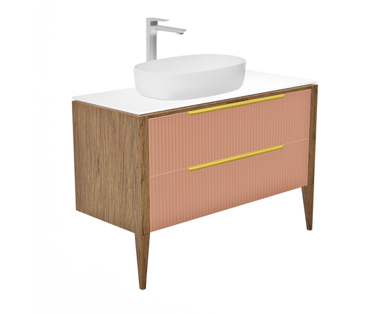 Тумба со столешницей Валенсия 100, Бежево-розовый / Столешница компакт-плита, Белая