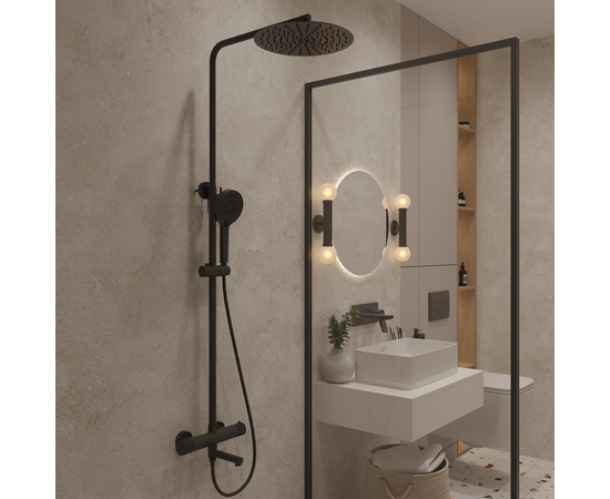 Душевая стойка с термостатом Oliveeka OL-739902-MB, черный матовый