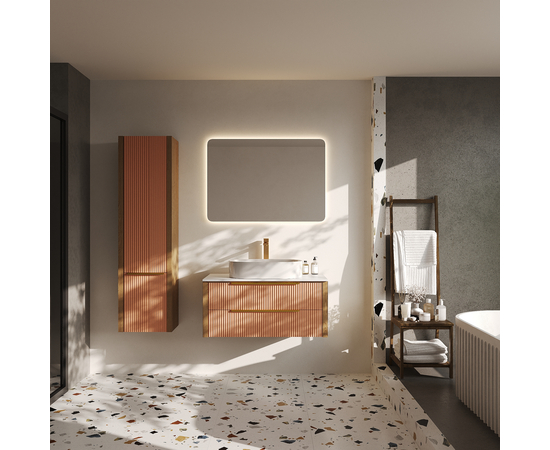 Тумба со столешницей Валенсия 100, Бежево-розовый / Столешница компакт-плита, Белая