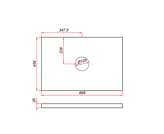 Столешница пластик HPL 38 Туя, 1 вырез, 695х458 мм