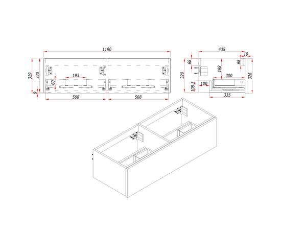 Тумба под раковину/столешницу Кито 120 Белый/Тростник - Изображение 7